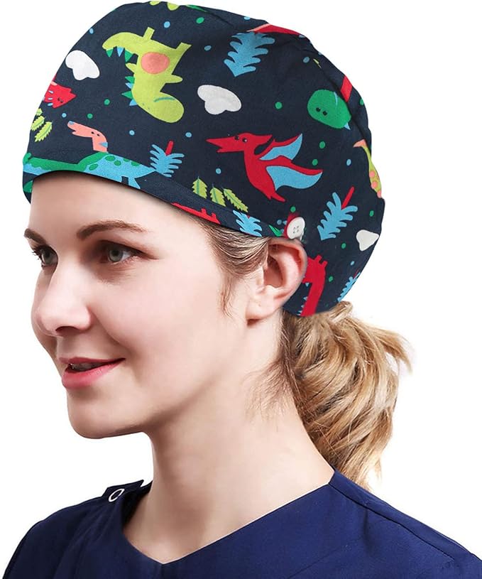 Unisex Bouffant Scrub Cap with Button 