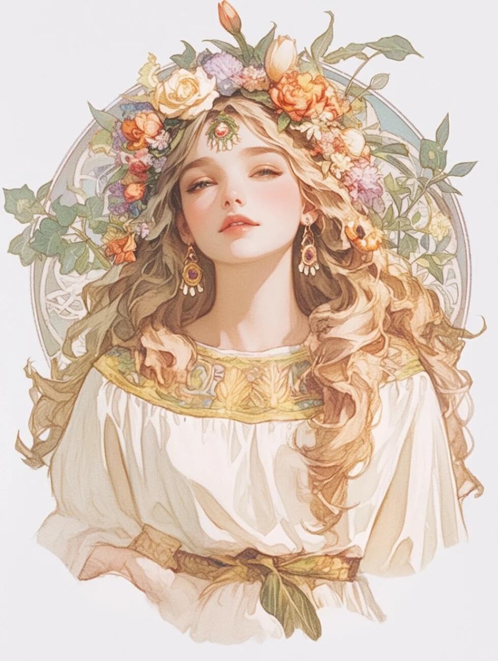 RKFLGEW 14CT Pre Printed Cross Stitch Kits Fantasy Watercolor Woman Portrait Needlepoint Counted Kits Embroidery Set Arts and Crafts for Home Decor 40x50cm