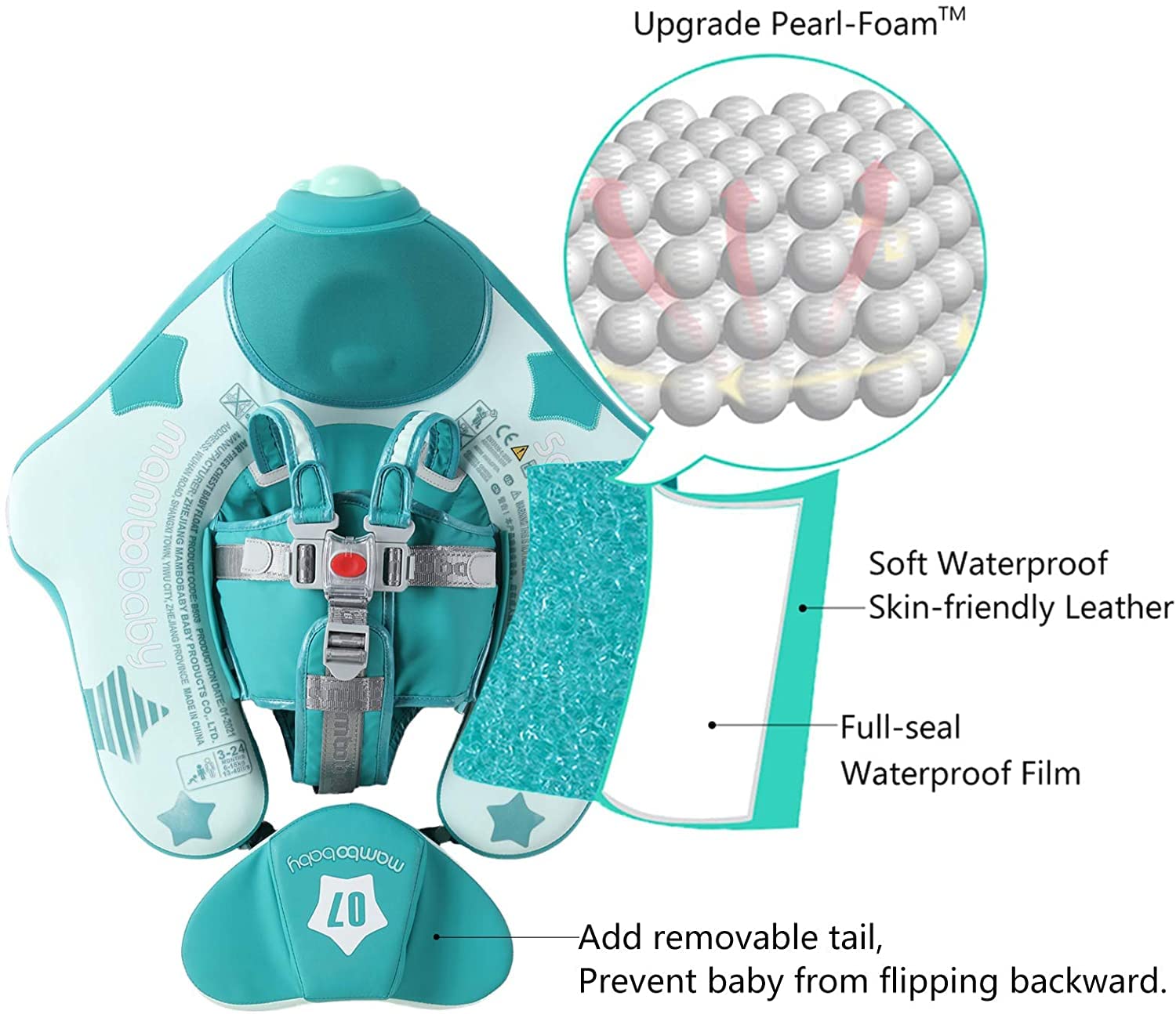 HECCEI Bambino Salvagente Ciambella Neonato, Mambobaby N0.7 Swim Float con Parasole Non Gonfiabile Safety Regolabile Anello di Nuoto 3-48 Mesi Toddler