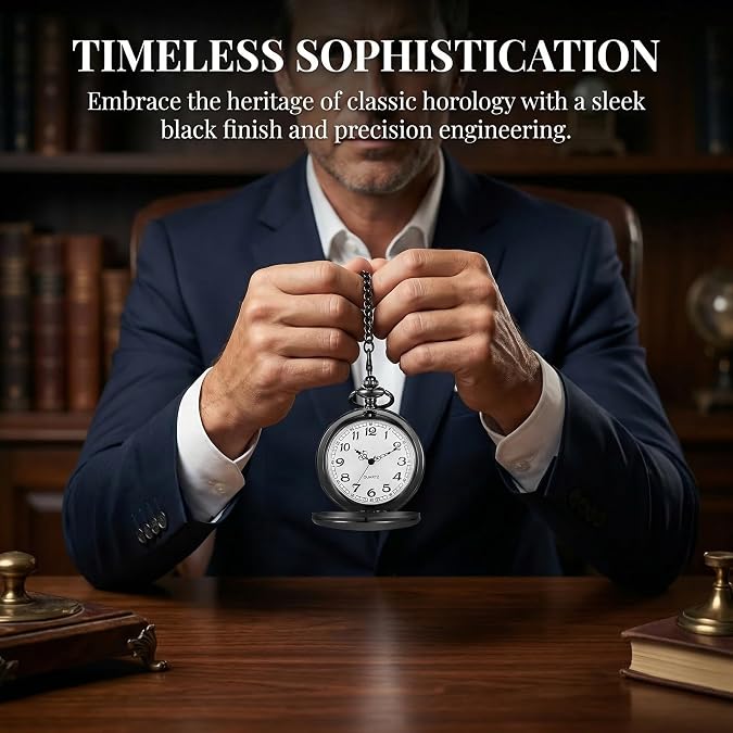 LYMFHCH Smooth Vintage Pocket Watch with Chain, Arabic Numerals Scale Mens Watch Christmas Graduation Birthday Gifts Fathers Day