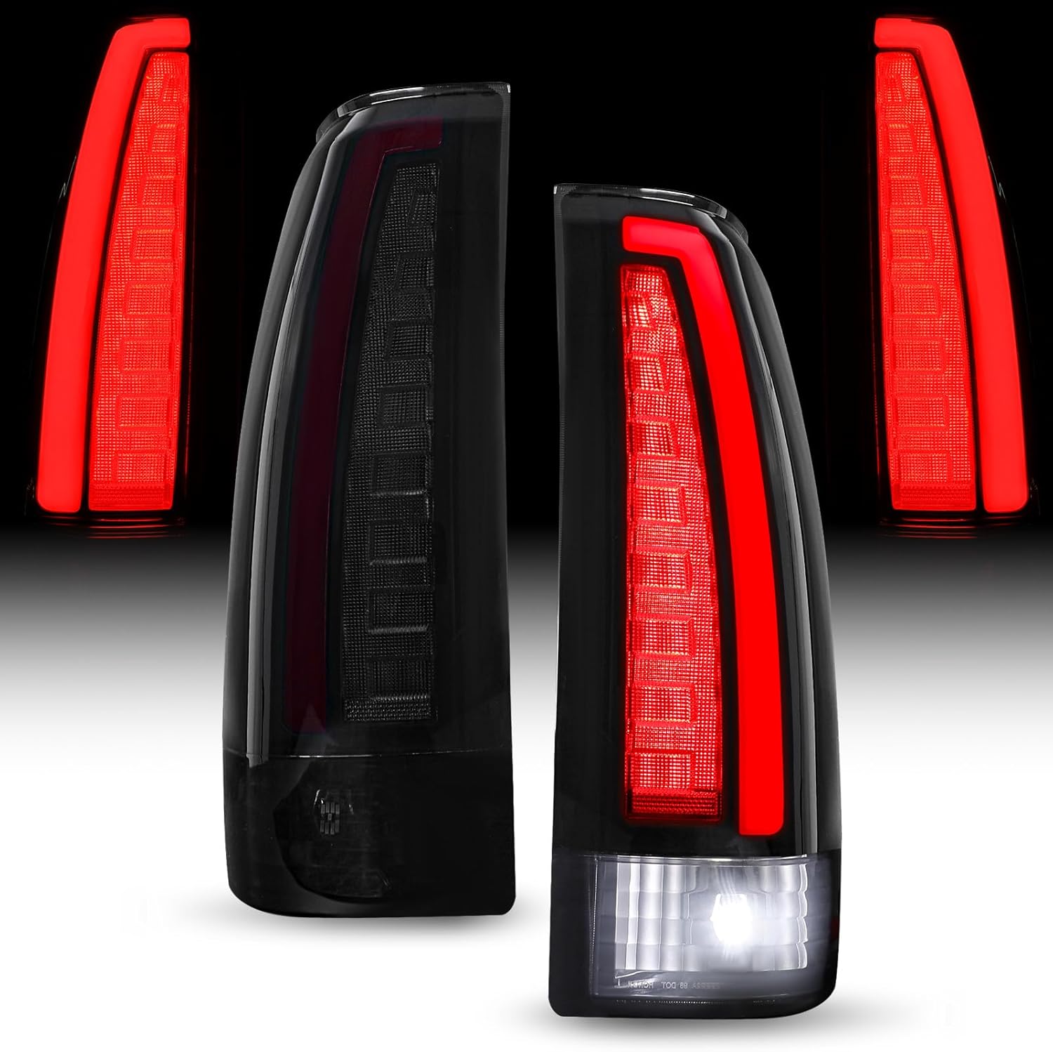 Pair Smoked Black LED Tail Lights for Chevy GMC Pickup Truck 1988-1998 (C/K Series, Silverado, Sierra), Suburban/Tahoe/Blazer/Yukon 1992-1999, Full LED Rear Lamps, Plug & Play