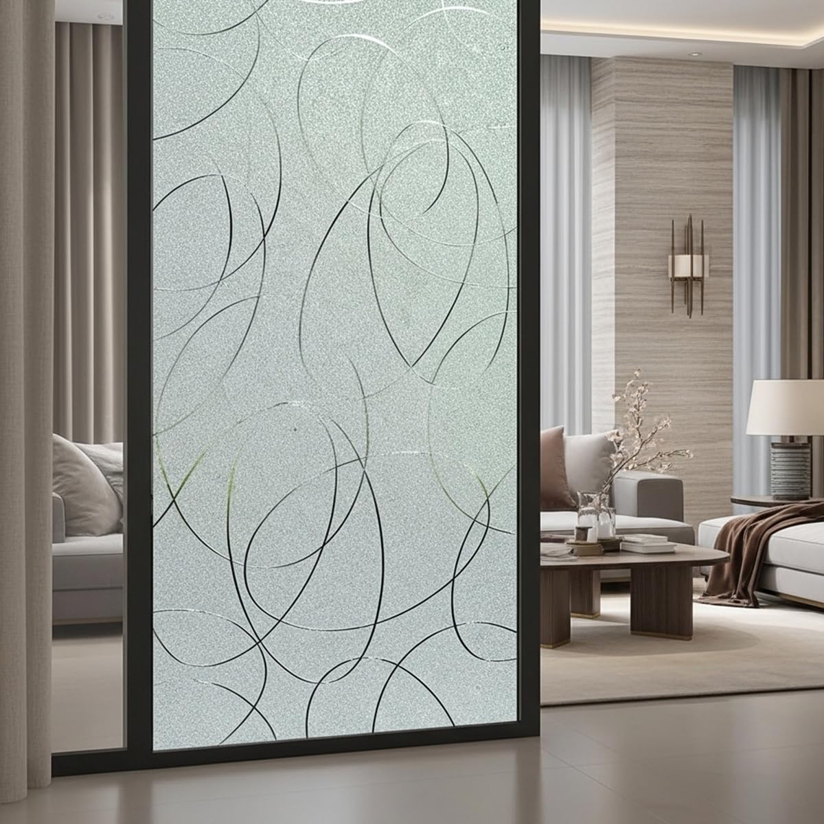 Film Occultant Fenêtre Dépoli sans Colle 45cm x 100cm - Film Anti Regard Électrostatique pour Vitre, Protection UV, Rouleau Adhésif Lignes Design, Décoration Maison