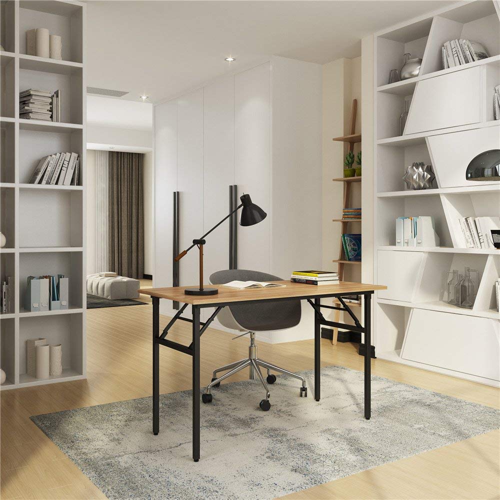 SDHYL Klapptisch, Computertisch, Schreibtisch, Bürotisch, Home-Office-Tisch, Faltbarer Schreibtisch für Home-Office, kleine Räume (Teak/Schwarz, 100_x_60cm)