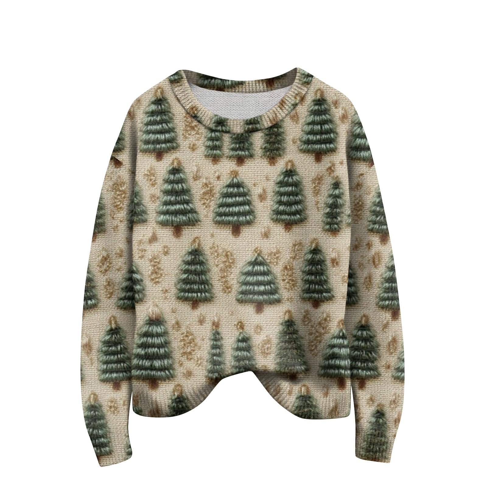Womens Funny Christmas Sweaters Holiday Crew Neck Winter Long Sleeve Sweatshirt Loose Outwear Tops Knitted Tee Shirts