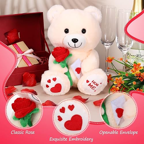 Miniatura 3 de Chalyna Oso de peluche de 10 pulgadas con rosa de peluche con corazón de rosa Ositos Cariñositos Peluches para novia, para Navidad, cumpleaños,