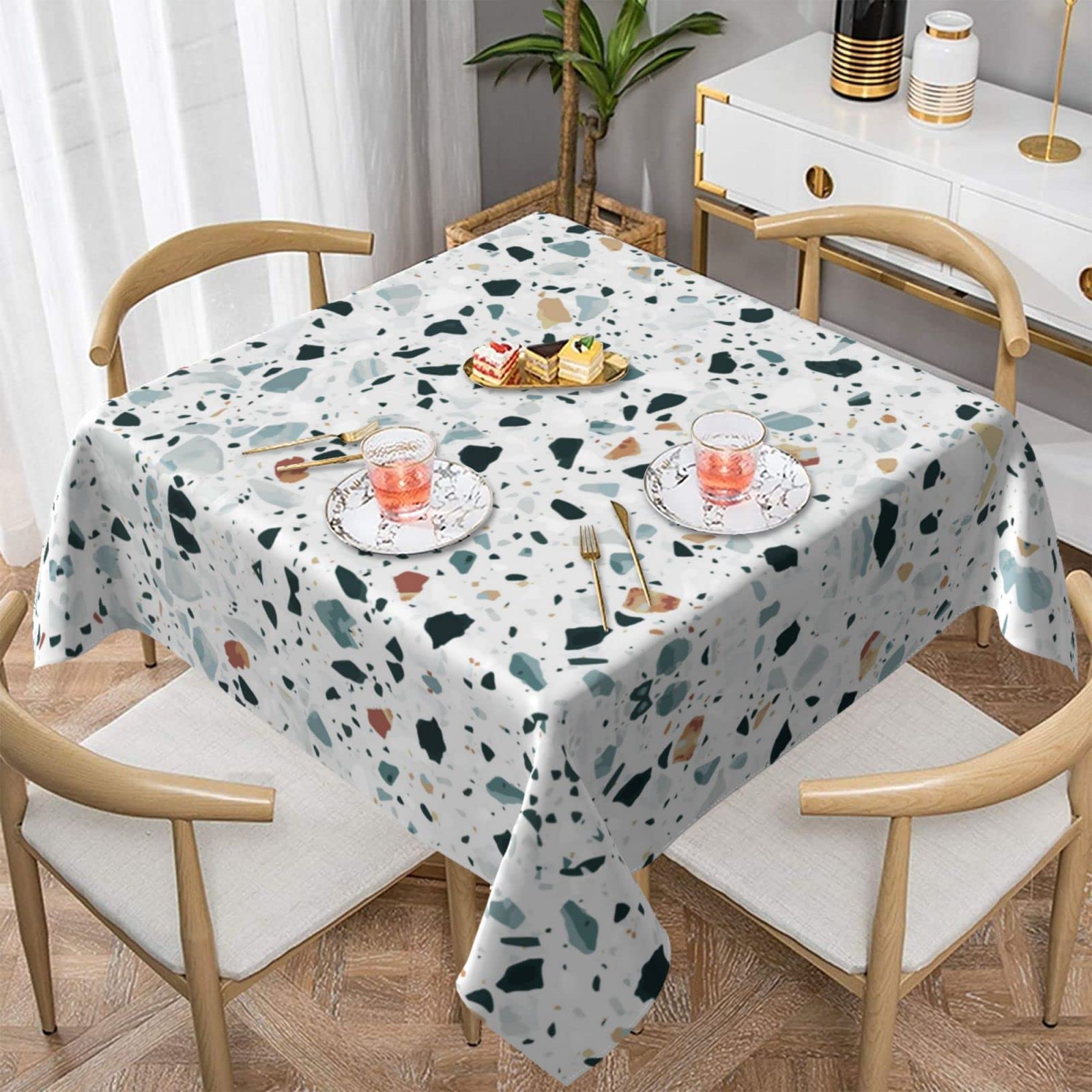 Lawenp Terrazzo Marble Pastel Square Wrinkle-Free Table Cloth Cover Table Decorative for Wedding Dinning Party Banquet Tabletop