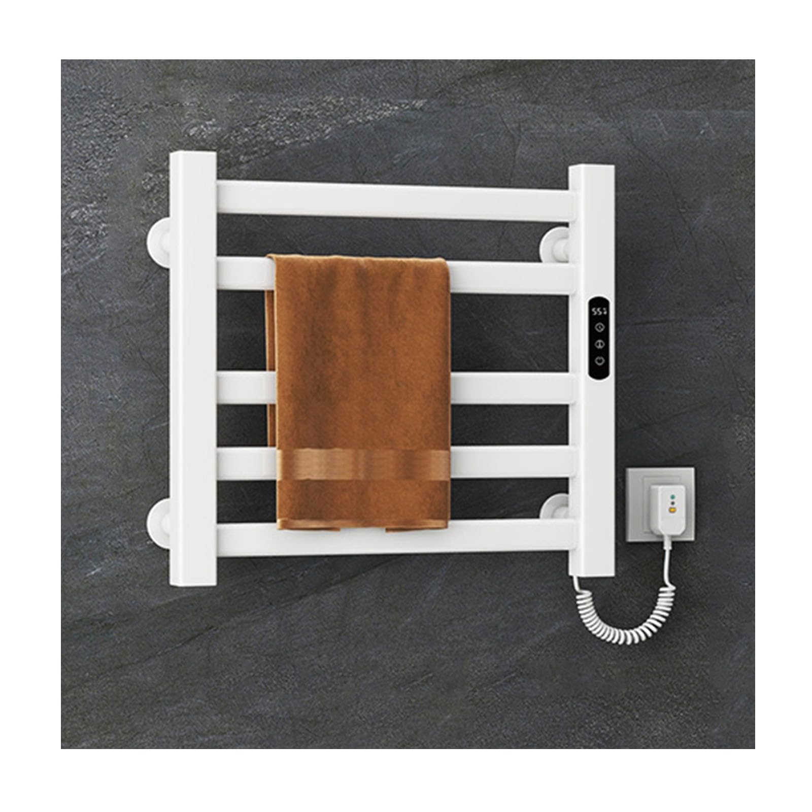 Portasciugamani riscaldato ad alta efficienza energetica con timer, da parete, scaldasalviette riscaldato a parete, scaldasalviette plug-in 5 barre per bagno, bianco, linea sinistra, linea