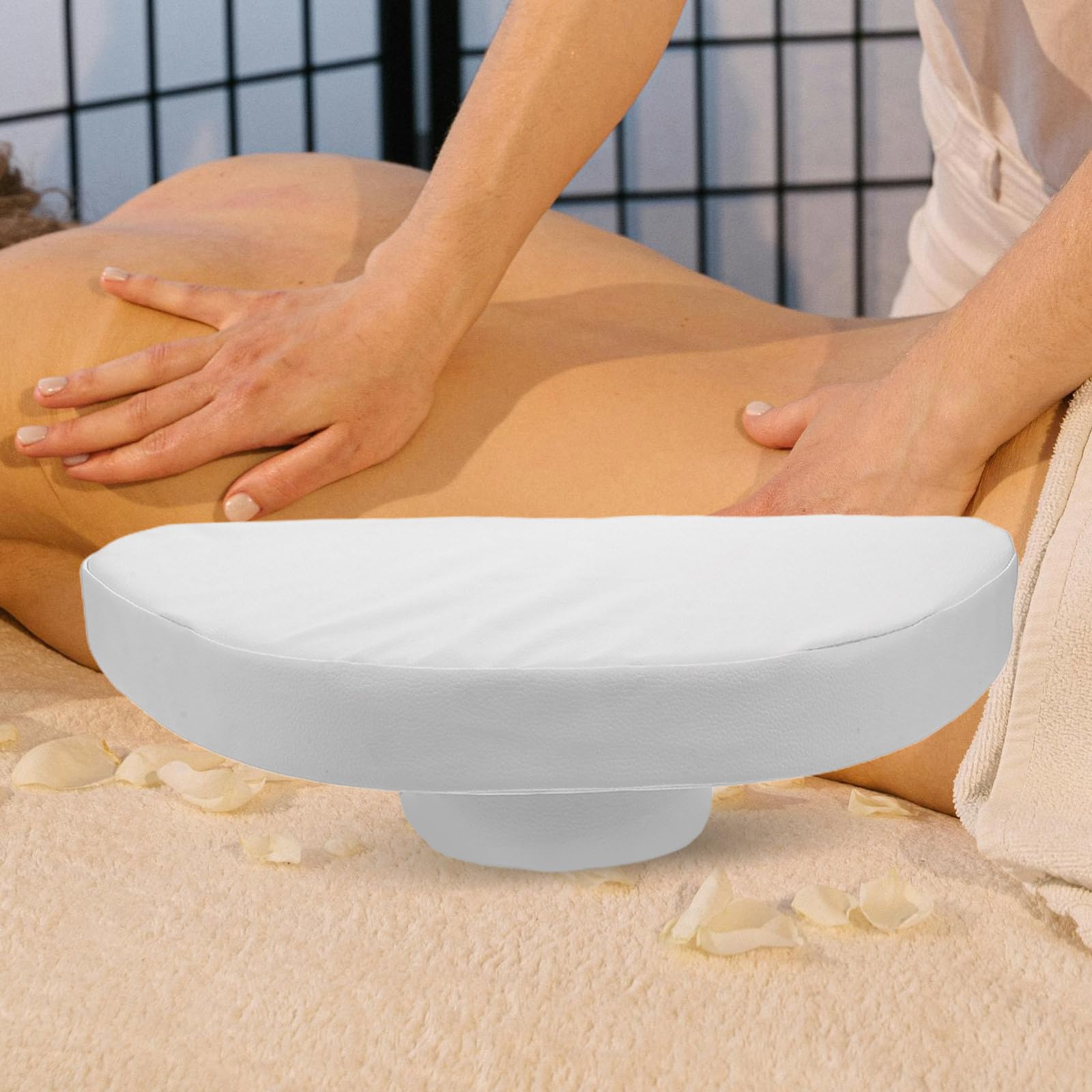 Uonlytech Almohada Interior para Camilla de Masaje Facial Color Blanco Núcleo Redondo Antivuelco, Reposacabezas Ergonómico para Cuello y Hombros, Cojín Profesional para Salón de Belleza