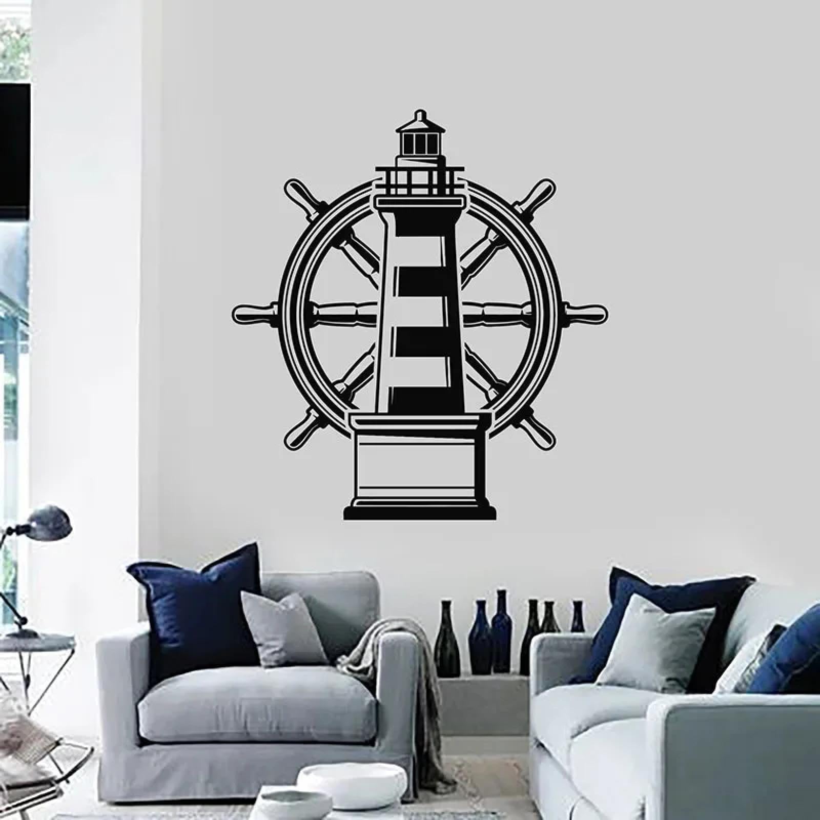 Black/Lighthouse Wall Sticker Ocean Beach Steering Wheel Window Sticker Bathroom Living Room Mural Art