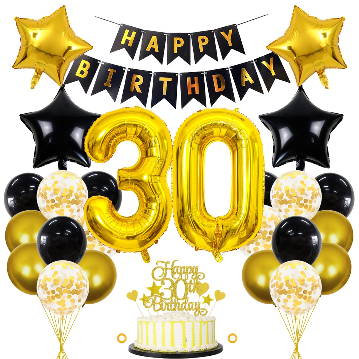 30th Birthday Decoration Women Men Balloon 30th Birthday Decoration Black Gold Birthday Decoration 30 Years Man 30 Balloons Gold 30 Years Birthday Decoration Man Decoration 30th Birthday Man Women