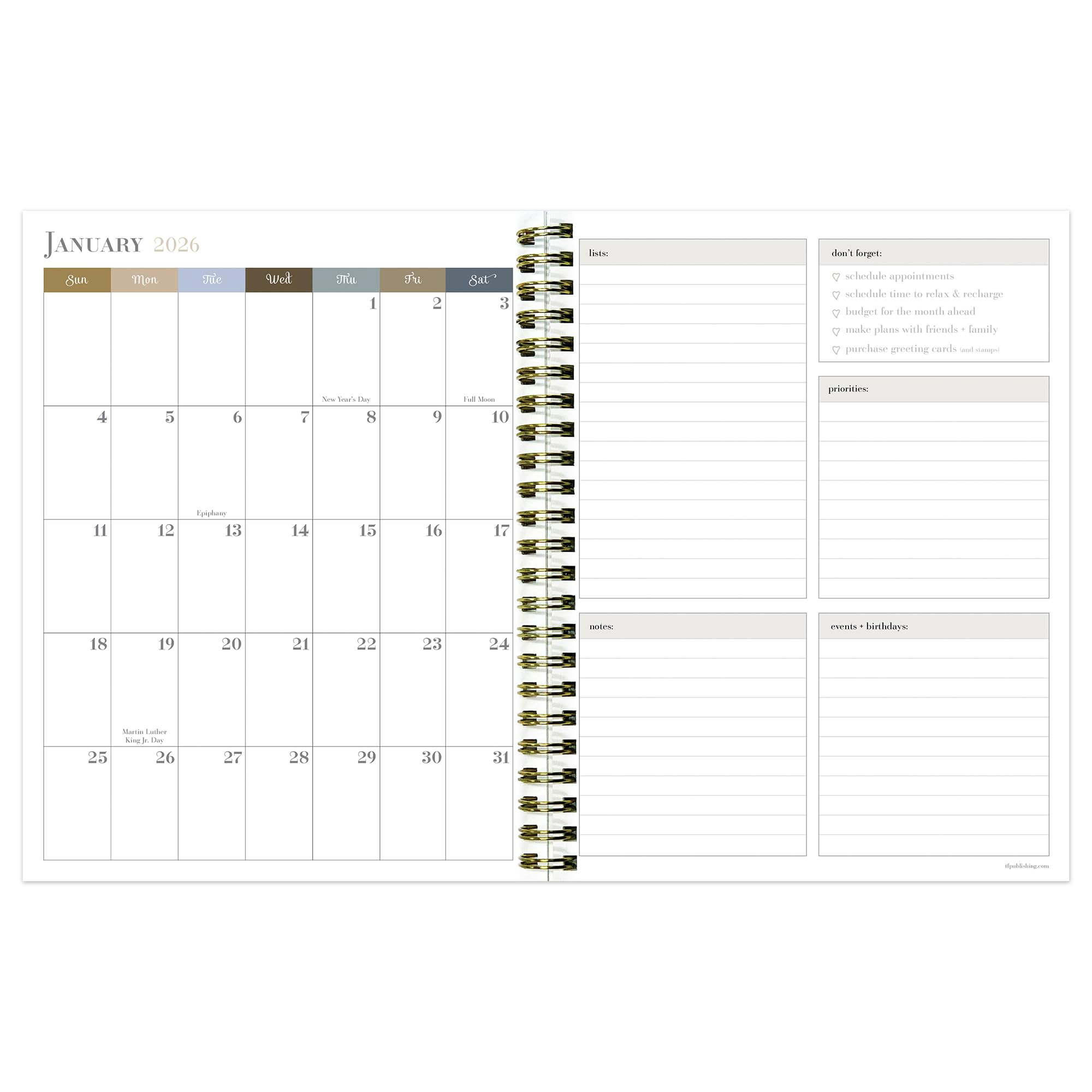 TF Publishing 2026 Garden Roses Wochenplaner, Monatsplaner, mittelgroß, mit 12-monatigem Kalenderraster, Notizen und Prioritätenbereich, Wochenplaner, mit Gewohnheiten-Tracker und Aufklebern, 16,5 x