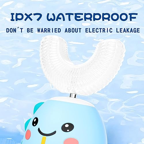 Miniatura 7 de Cepillo de dientes eléctrico en forma de U para niños con 4 cabezales de cepillo, cepillo de dientes sónico para niños con 5 modos, dinosaurio de