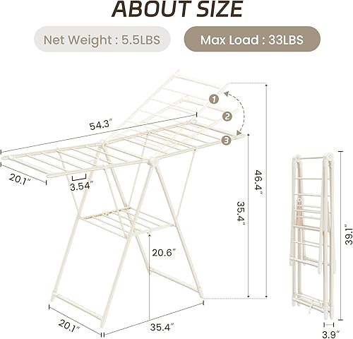 Miniatura 6 de GameGem Escurridor de ropa, tendedero de ropa plegable, con 3 alturas ajustables, acero al carbono resistente y pies antideslizantes, uso en
