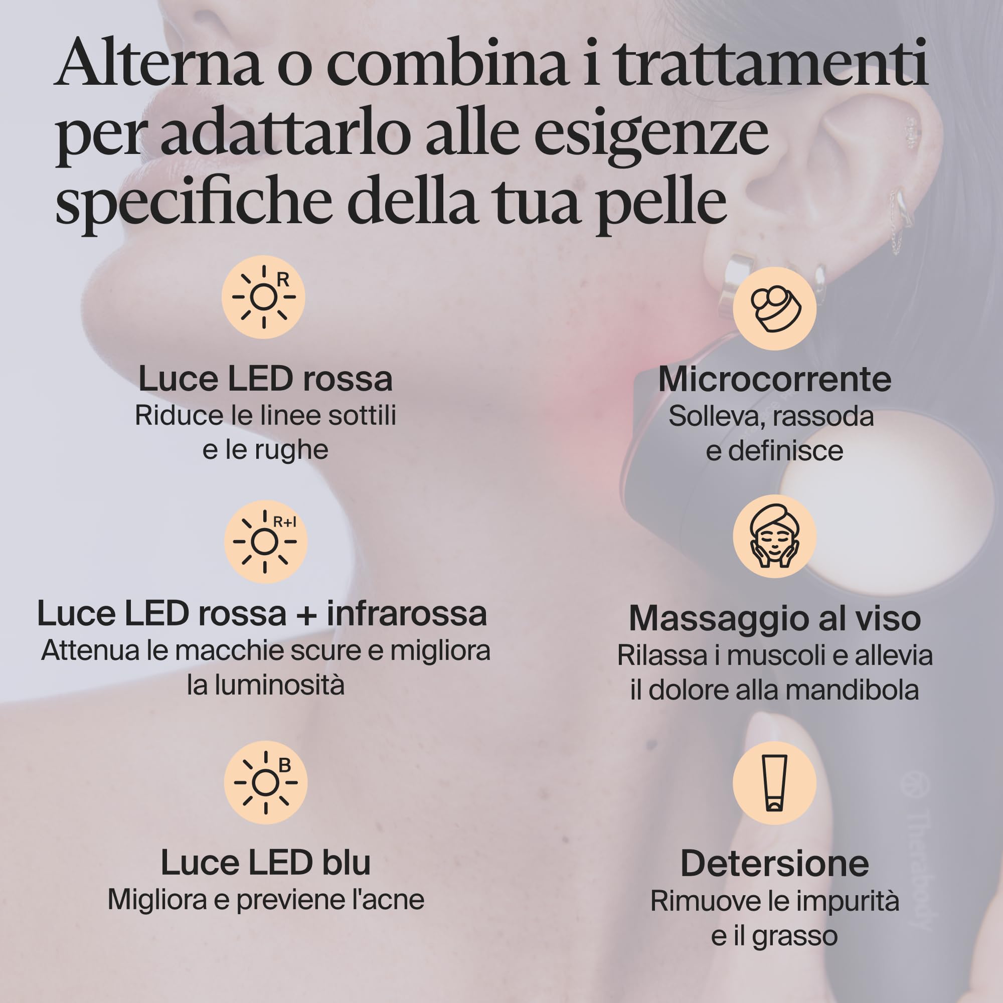 TheraFace Pro, massaggiatore facciale portatile, dispositivo elettrico compatto per la cura del viso e della pelle, trattamento microcorrente 8 in 1 e anelli per terapia della luce a LED, nero