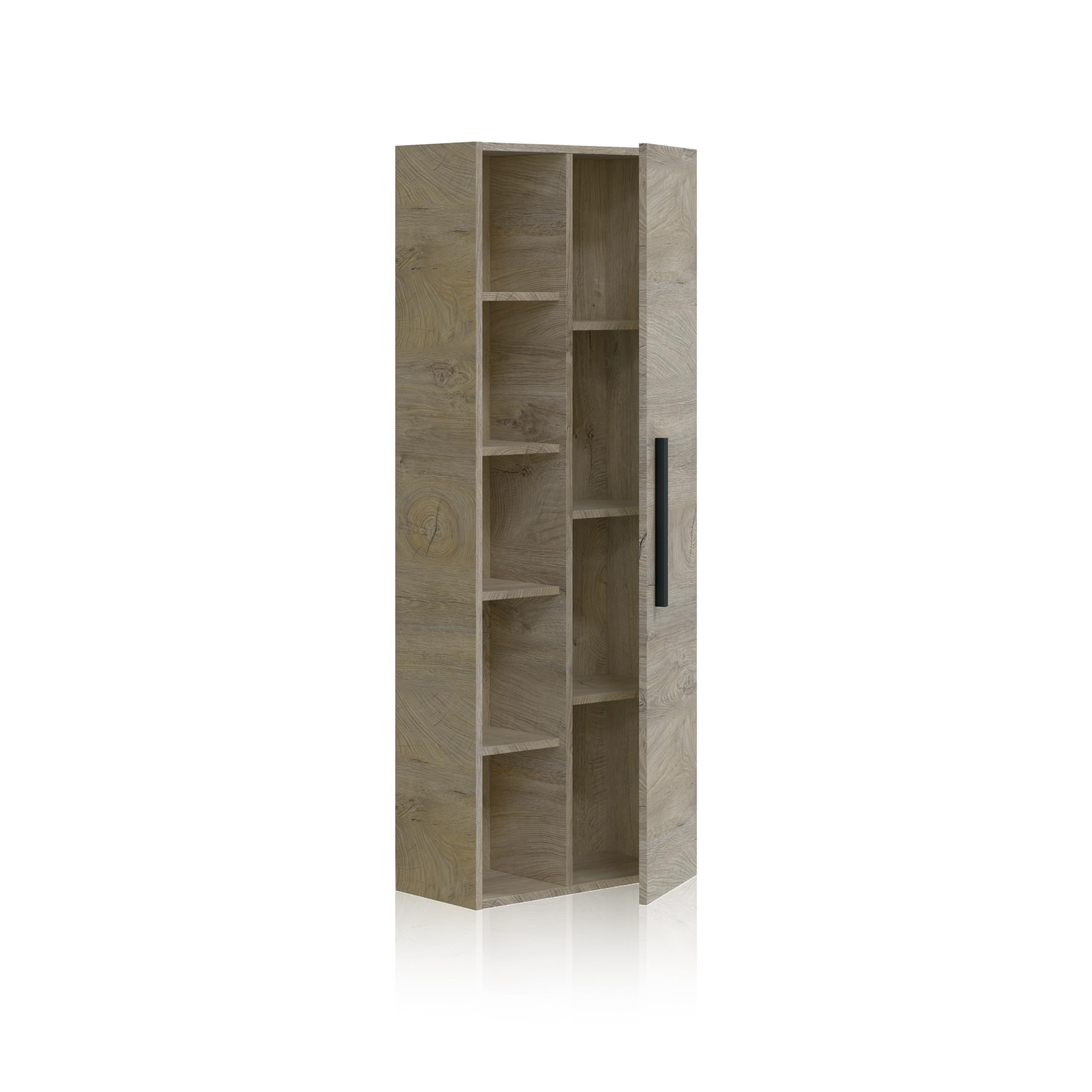 duehome | Columna de Baño Suspendido 1 Puerta con Estantes, Mueble Lavabo, Modelo Sense, Acabado en Color Roble Alaska, Medidas: 51 cm (Largo) x 135 cm (Alto) x 25 cm (Fondo)