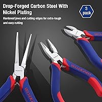 Vista 8 de WORKPRO Juego de alicates pequeños, juego de herramientas de alicates pequeños de 3 piezas, incluye alicates diagonales de 4 pulgadas, alicates