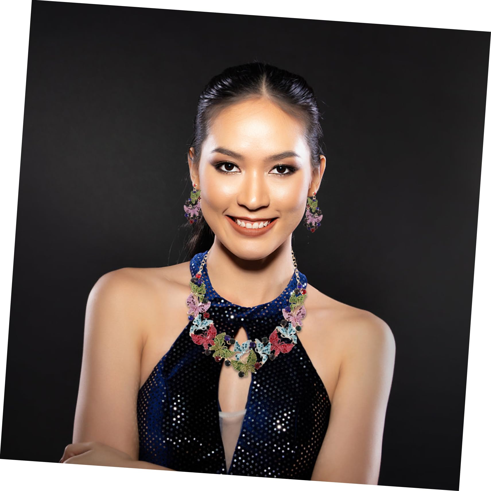 SHOWERORO Accesorios de Fiesta Gemas de Imitación Collar y Conjunto de Pendientes para Mujer para Fiestas de Bodas y Ocasiones Especiales