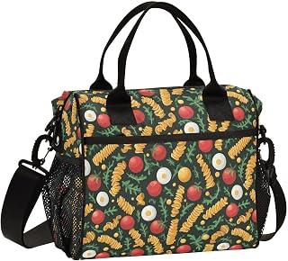Aslsiy Kids Insulated Lunch Bag Macaroni Cheese Pattern Pasta Tomato Egg Lunch Bags for Girls Boys Reusable Tote Bag for Women S