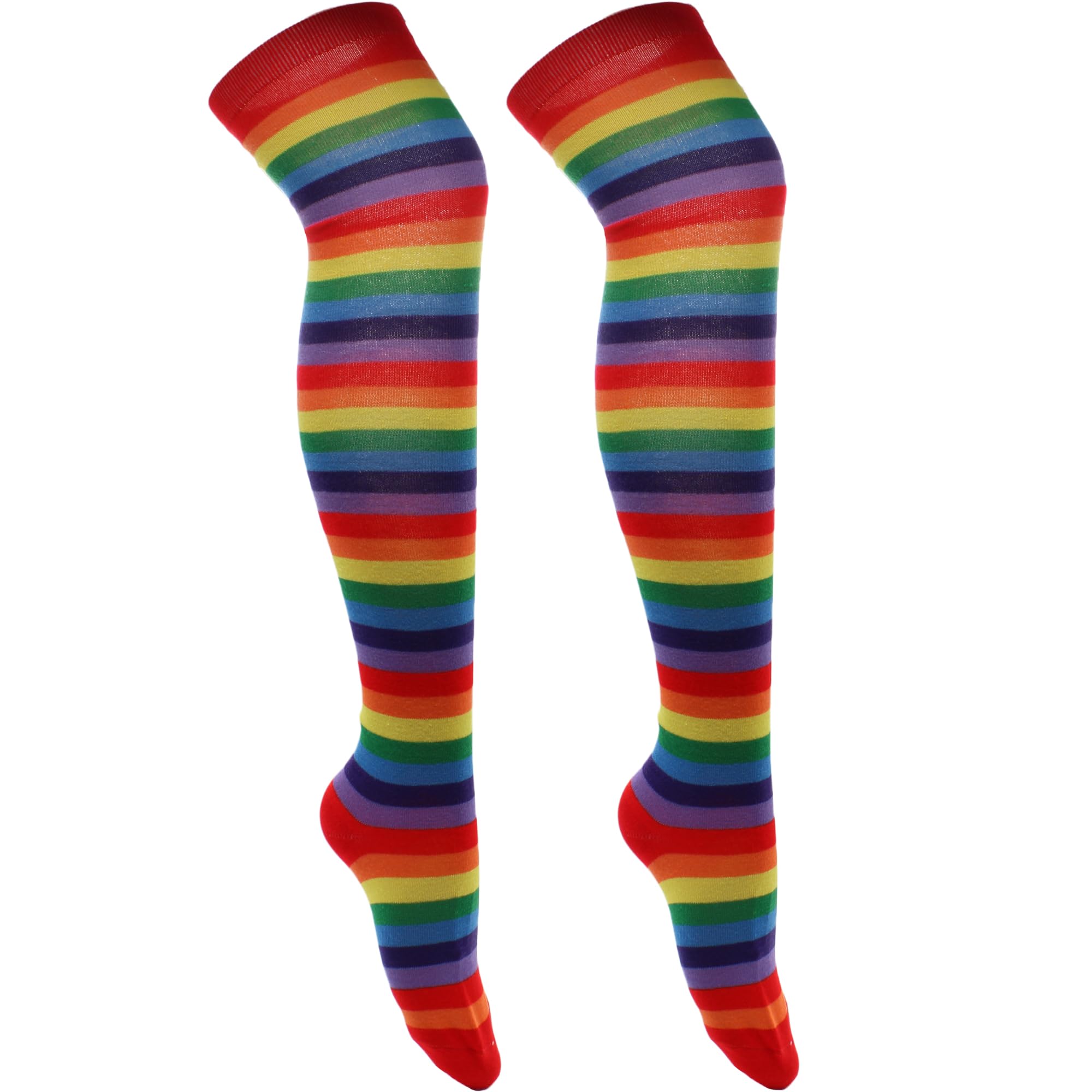 Cherry-On-Top Women's Rainbow Stripe Knee Thigh High Sock Cheerleader Pub Golf Fancy Dress Stripe Socks
