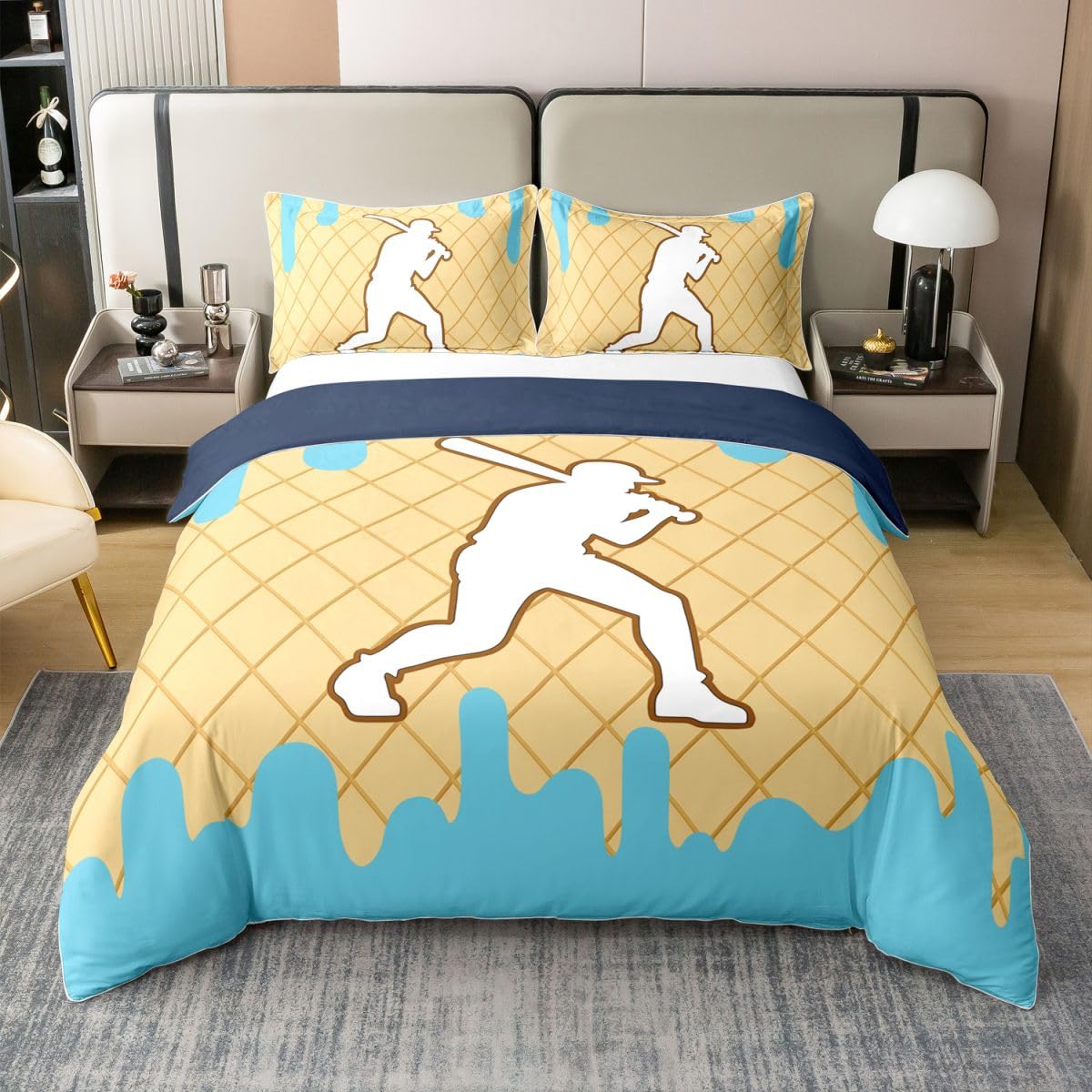Lit de sport pour enfant avec housse de couette 220x240 bleue et blanche