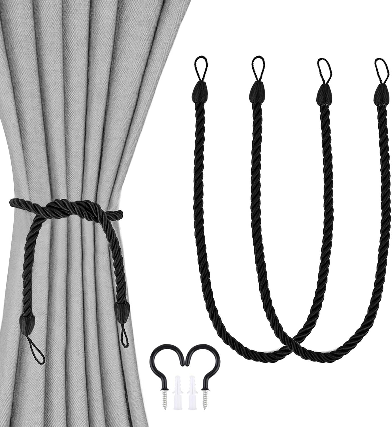 Curtain Rope Tieback, 2 Pack Ropes TieBacks for Window Curtain, Hand Knitting Buckle Cord