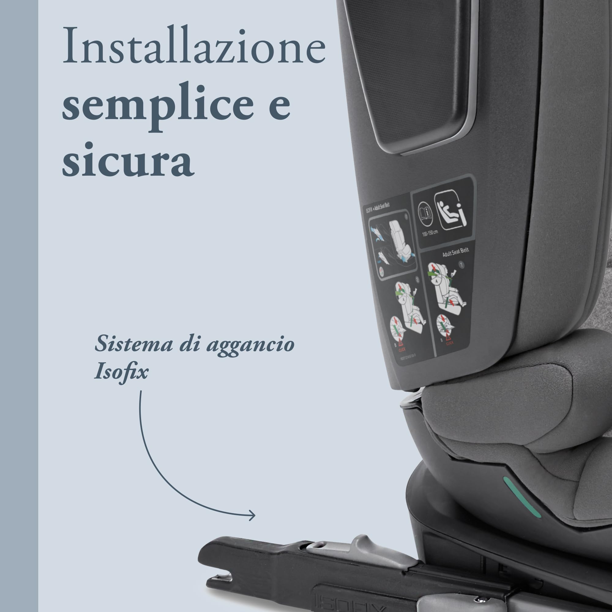 Inglesina Cartesio i-Size Seggiolino Auto, Isofix, per Bambini da 3 a 12 Anni circa, dai 100 ai 150 cm, Stone Grey