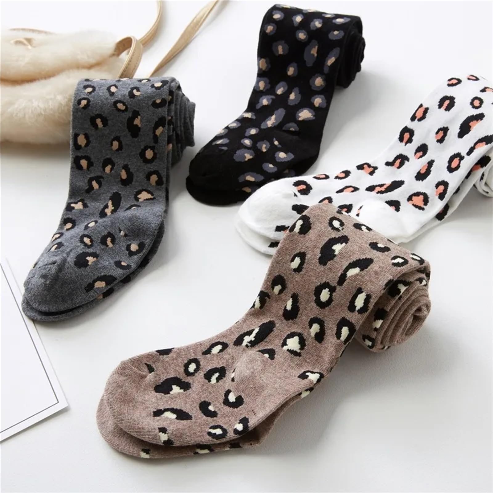 Spring and Autumn Children’s Pantyhose Cotton Fashion Leopard Print Kids Comfortable & Breathable Tights for Girls(GRAY,L)