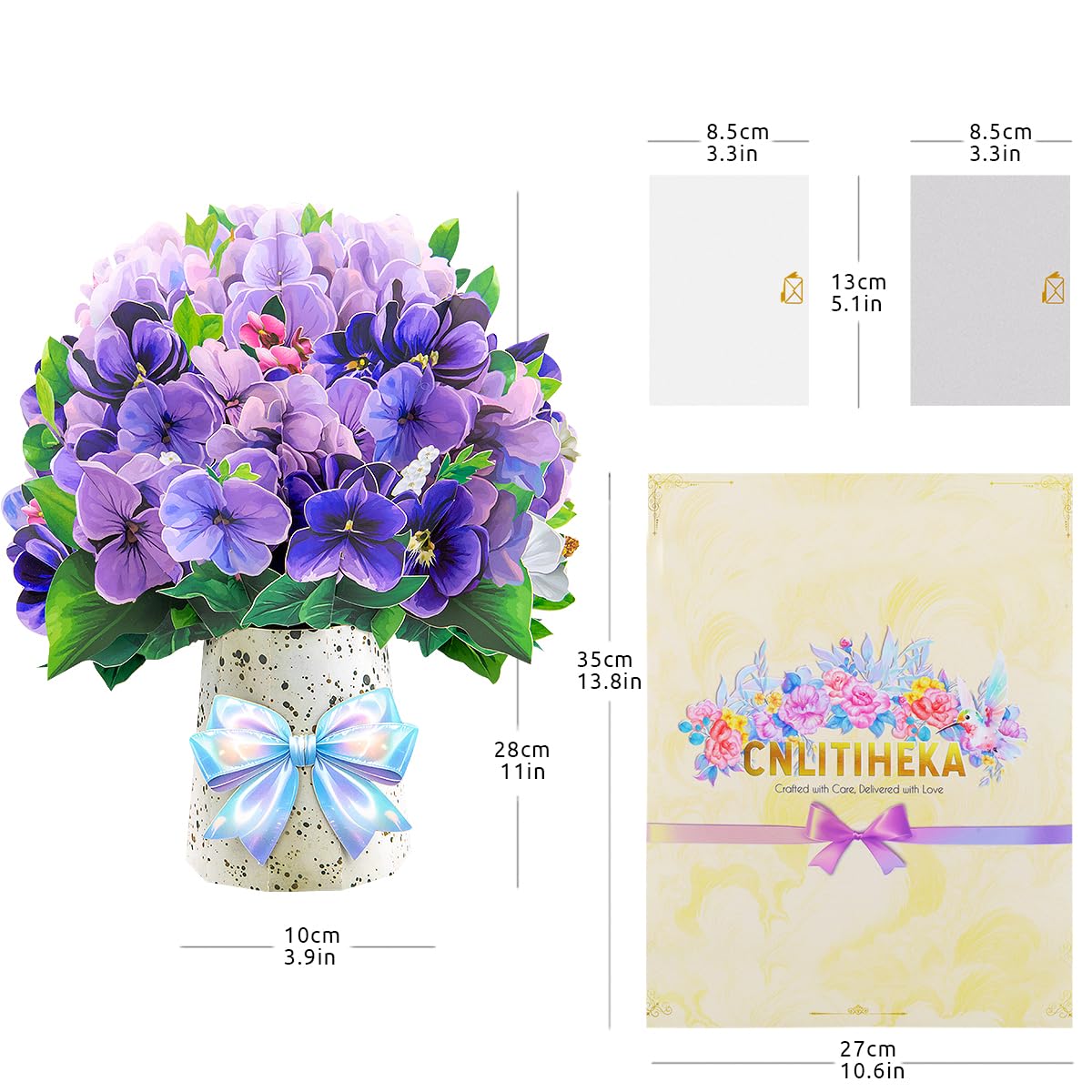CNLITIHEKA Violet Flower Bouquet Pop Up Cards, Valentine's Day Card, Mother's Day Pop Up Flower Card - Image 2