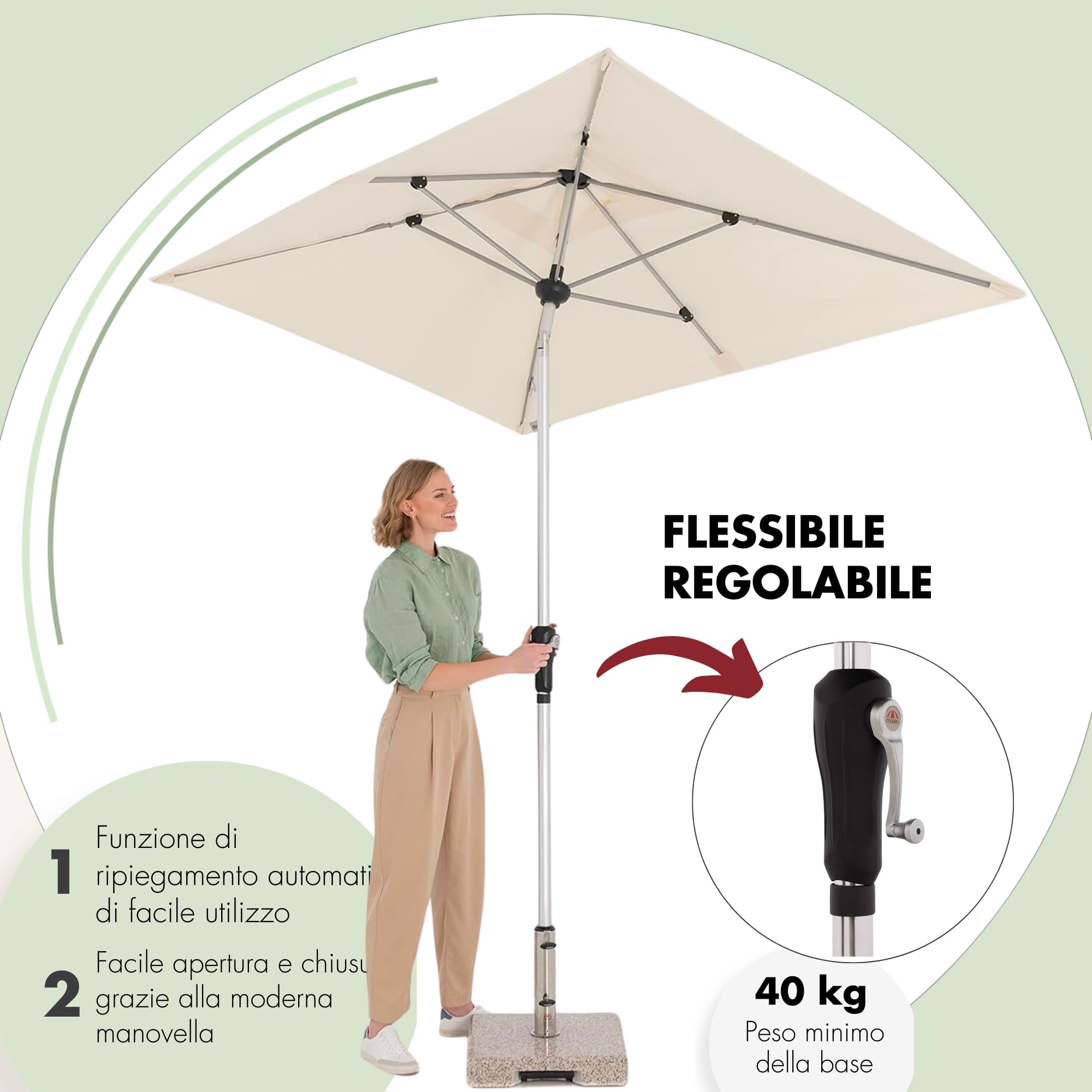 Doppler Ombrellone Rettangolare 190×290 cm in Alluminio – da Balcone e terrazza con manovella, tettuccio inclinabile, Protezione UV 80+ e Tessuto Impermeabile
