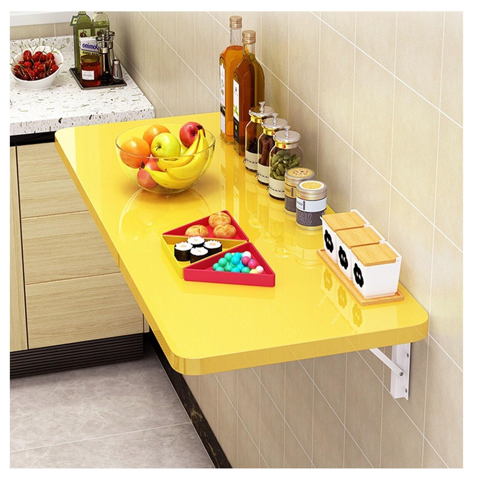 ZHANGGL Wall Mounted Folding Table for Laundry Room Study Bedroom & Balcony Easy to Clean Round Edge Design Yellow 60x30cm (23.6x11.8in) Space Saving Solution