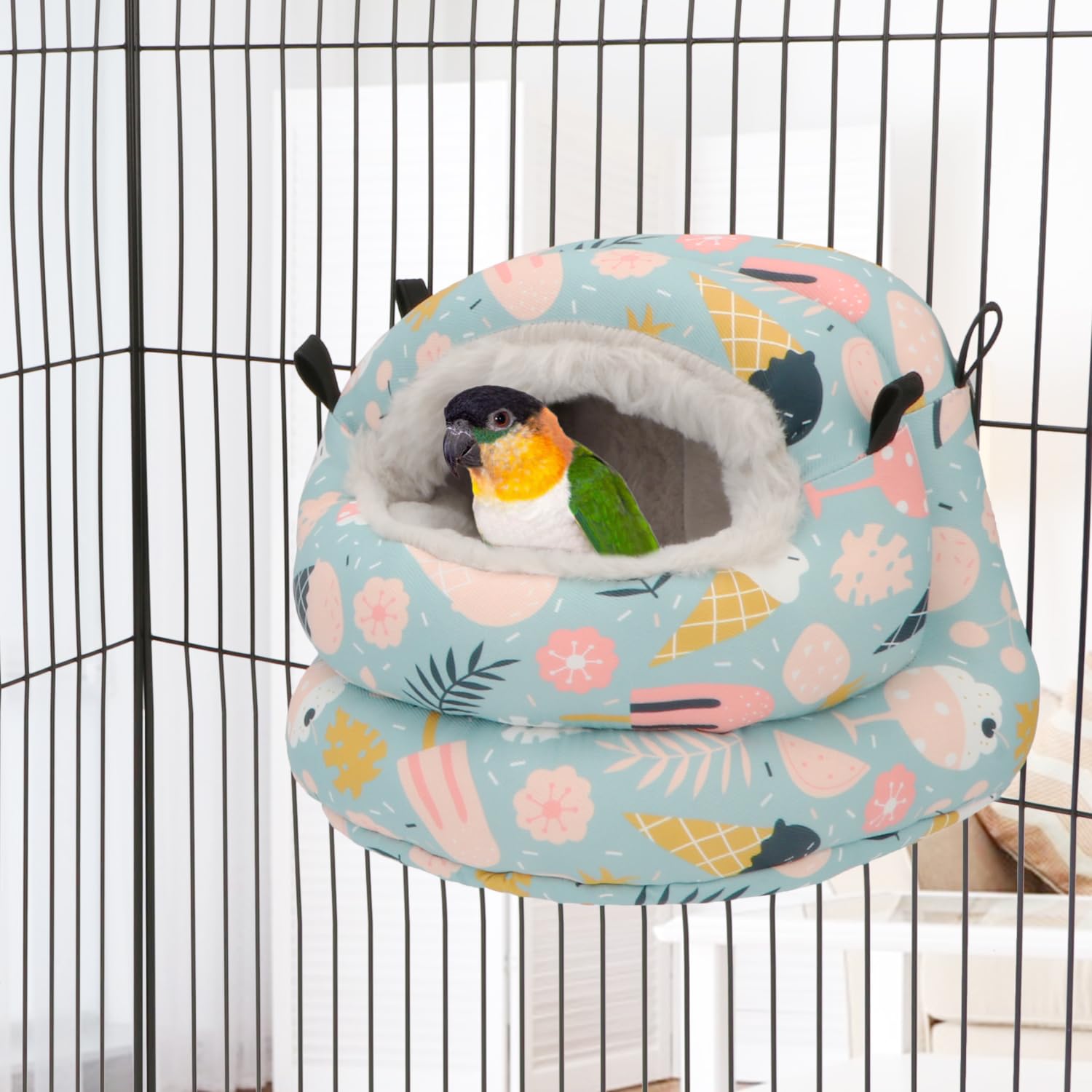 Casa nido de pájaros para invierno, cálida, para acurrucarse, cama para pájaros, hamaca colgante para loros, periquitos, cacatúas, conures (pequeño, azul)