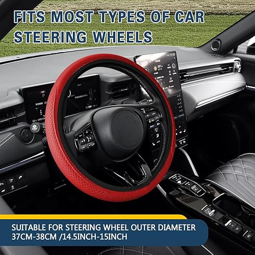 Miniatura 7 de Funda para volante de automóvil, funda de cuero para volante de automóvil, funda antideslizante para volante, protector universal de 15 pulgadas