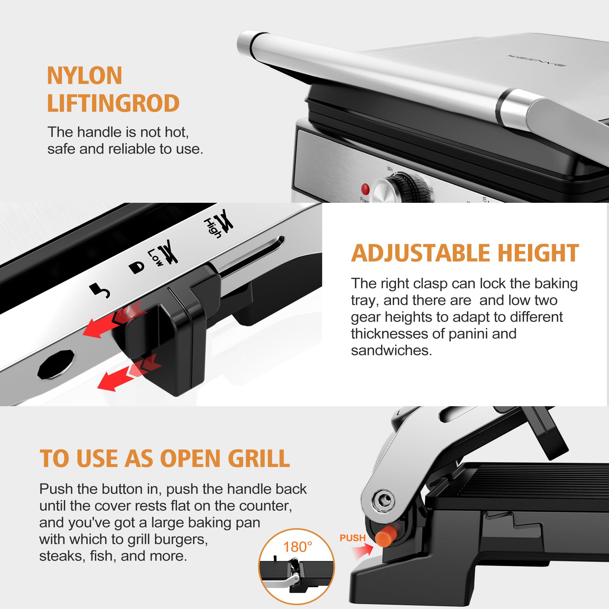 1600W Panini Press, Sandwich Maker with Temp & Time Setting, 4 Slice Large Non-stick Versatile Grill Press, Opens 180 Degrees to Fit Any Type or Size of Food