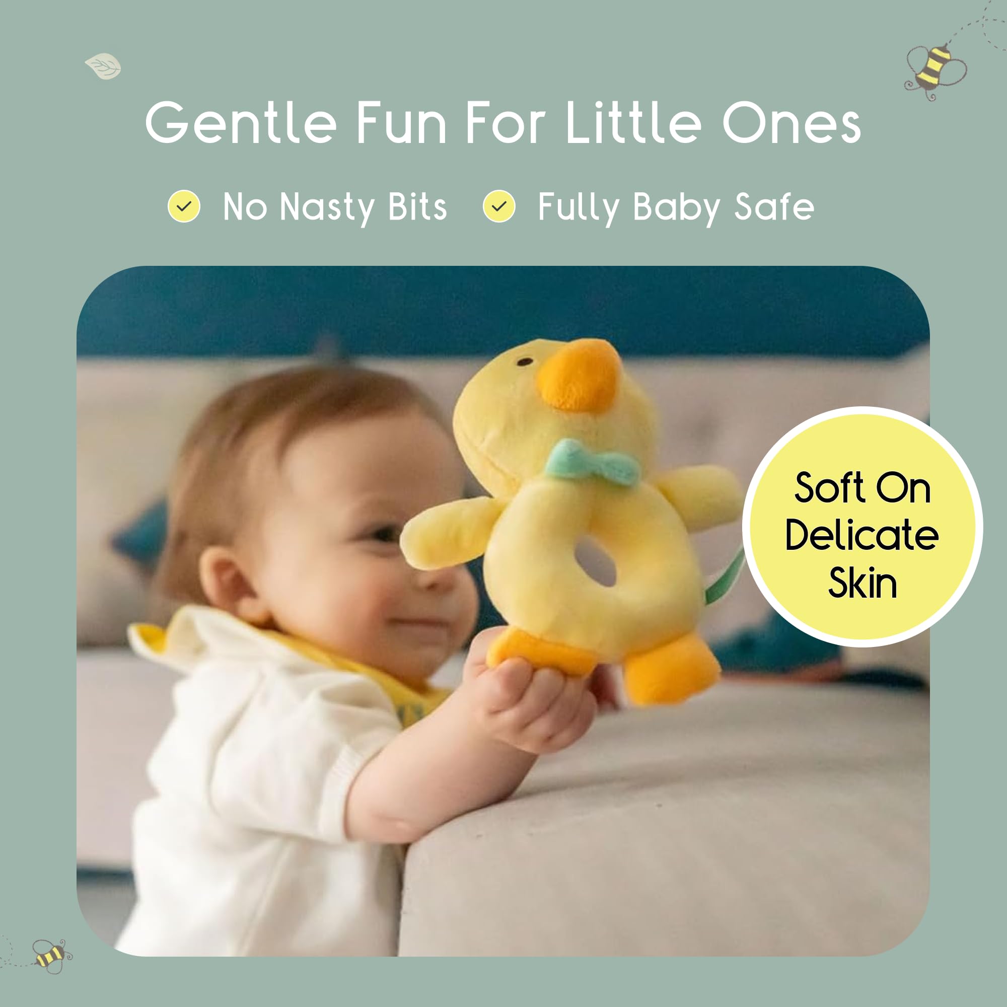 Ziggle Soft Plush Baby Rattle Toy | Newborn Sensory & Cuddly Gift | Duck - Image 2