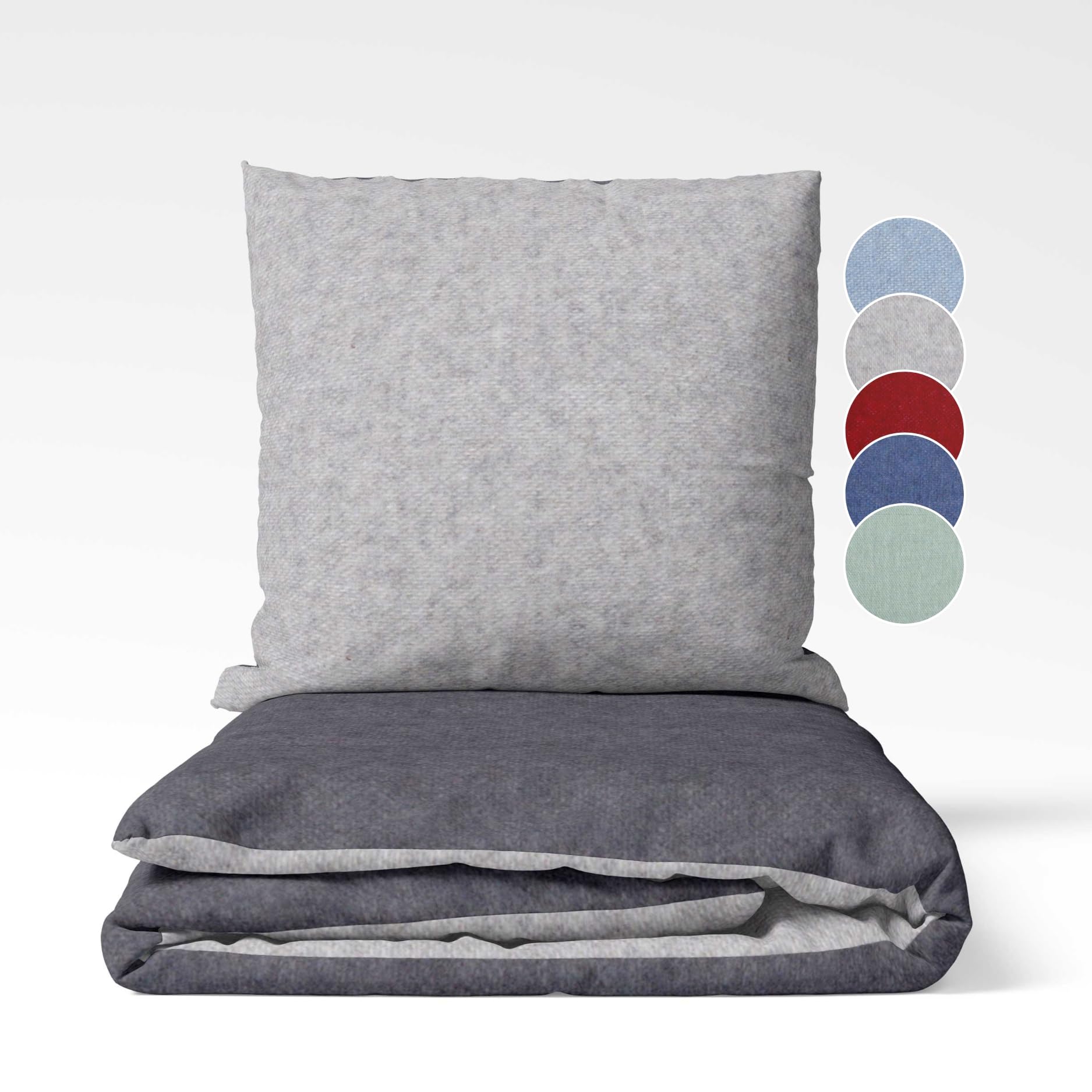 sleepling Feinbiber Bettwäsche, Winterbettwäsche 2-teiliges Set Bettbezug 155x220cm + Kissenbezug 80x80cm, Wendebettwäsche, 100% Baumwolle, Made in Germany, Oeko-TEX, Waschbar, Dunkelgrau Hellgrau