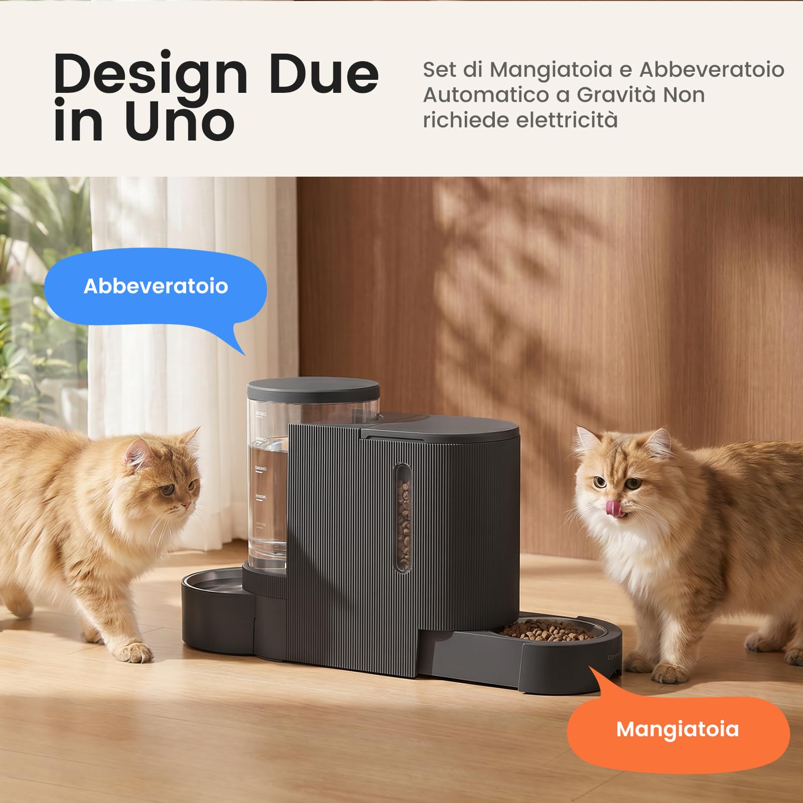 Gardner Pet Distributore 2 in 1 Cibo e Acqua Gatti 3L*2, Grigio Scuro Non Elettrico, Ciotola Estraibile a Cassetto in Acciaio Inox 304, Dispenser Crocchette a Gravità, Senza BPA | Non Elettrico, Ciotola Estraibile a Cassetto in Acciaio Inox 304, Dispenser