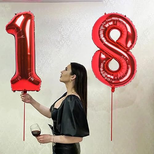 Miniatura 5 de Globo rojo con el número 18 de 40 pulgadas, globos grandes de Mylar para niños de 18 años de edad, decoración de fiesta de cumpleaños, boda,