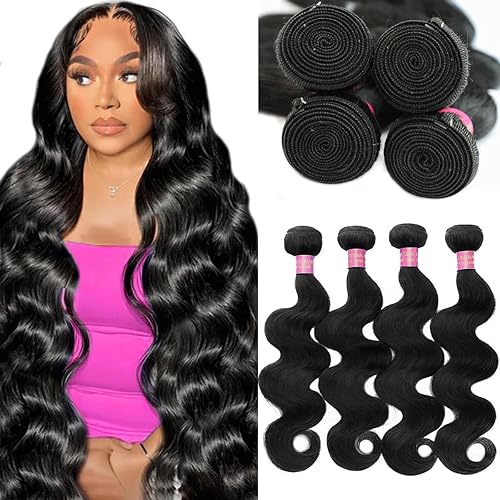 Human Hair Bundles 20 22 24 26 Inch 12A Body Wave Bundles Human Hair 100% Unprocessed Brazilian Virgin Hair 4 Bundles, Holds the Curls Well, Keep Silky Soft After Multiple Washes