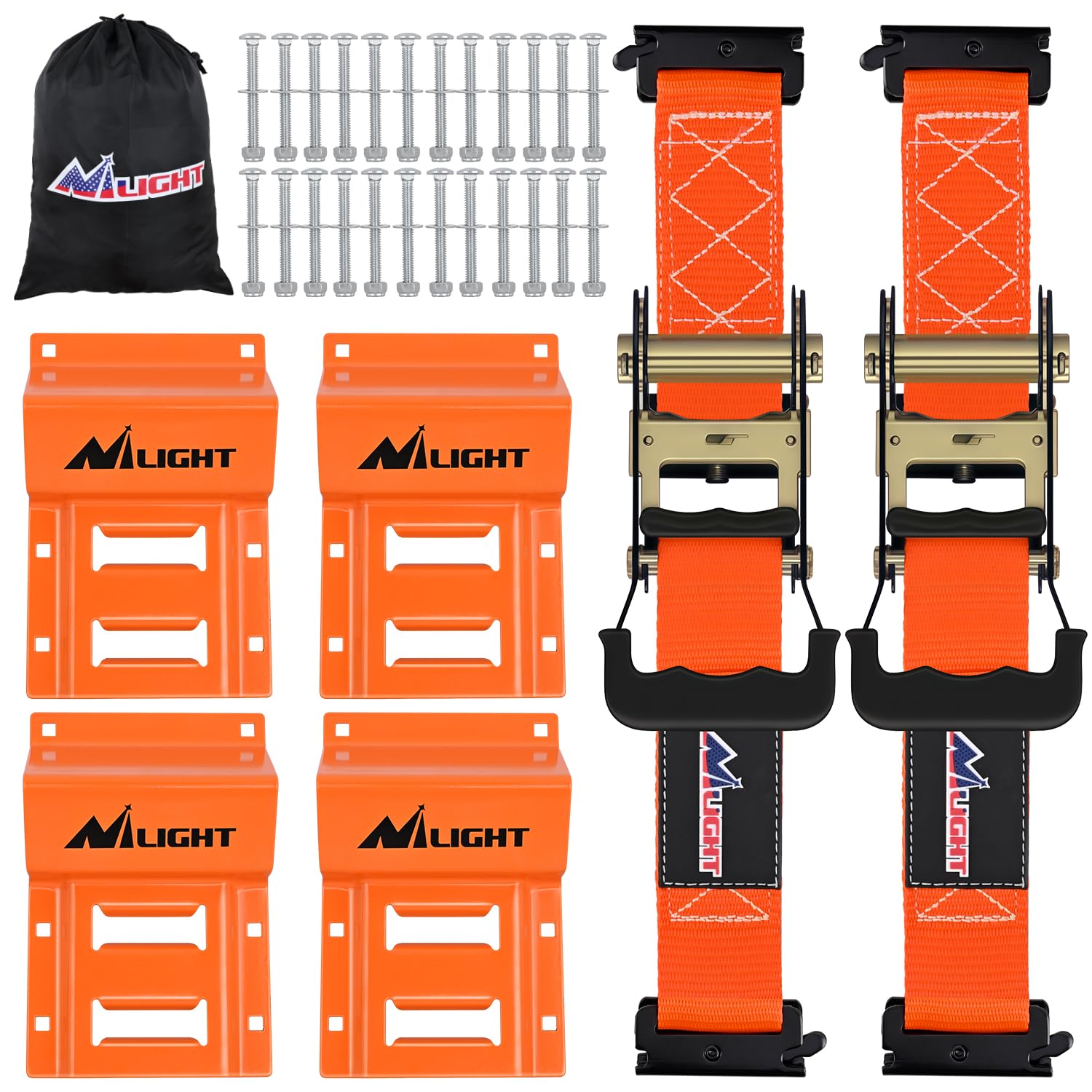 Nilight Wheel Chock Tie Down Kit with 2Pcs E Track Ratchet Straps
