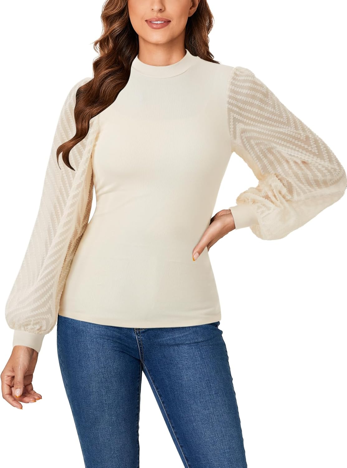 LYANER Women's Casual Mesh Sleeve Shirts Elegant Blouse Spring Tops - Image 2