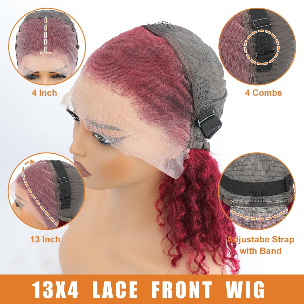 99J Burgundy Curly Bob Wig Human Hair Short Bob Wigs For Women Bob Lace Front Wigs Human Hair 14 Inch Glueless 180 Density 13x4 HD Frontal Lace - Image 3