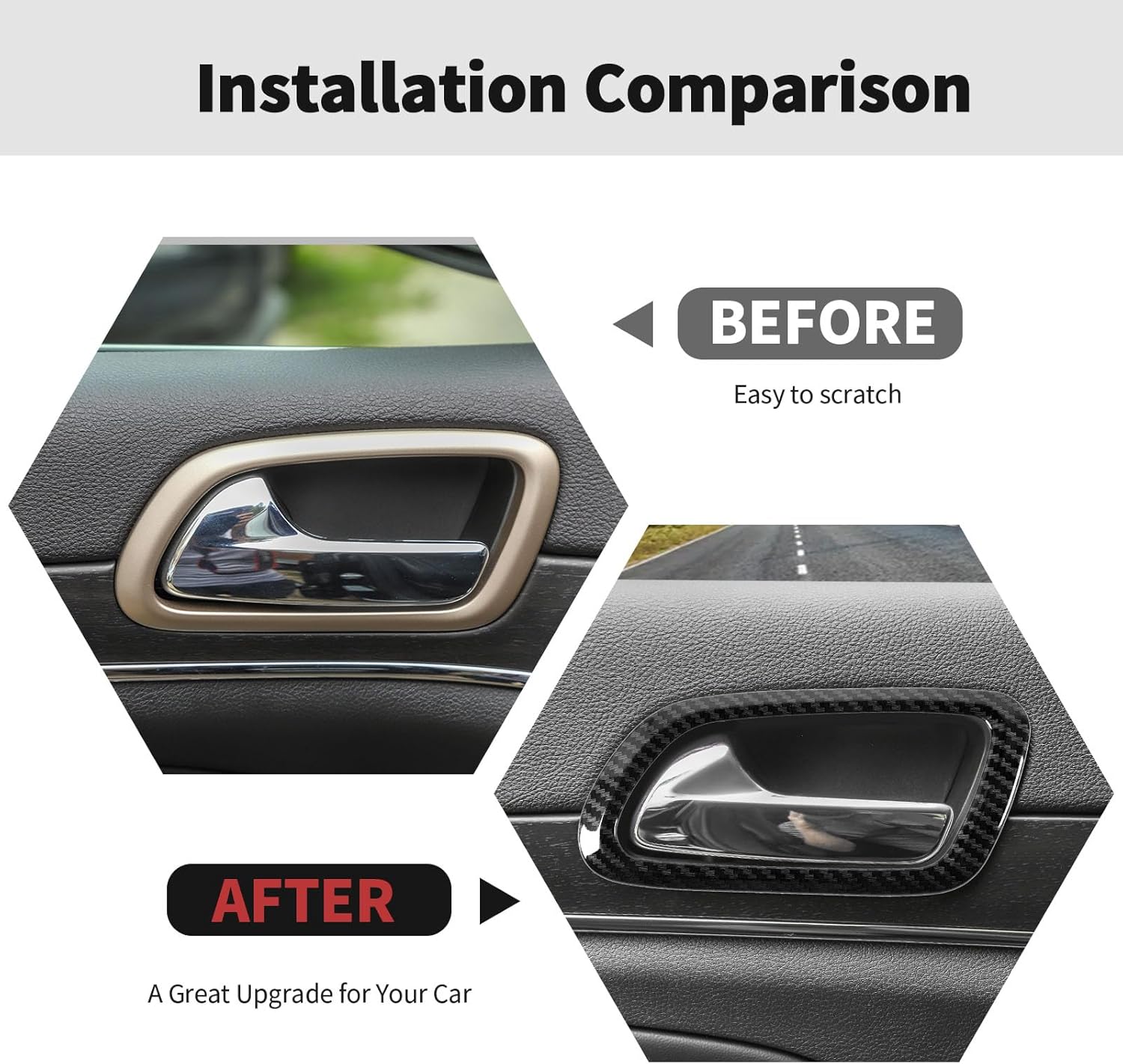 RT-TCZ Carbon Fiber Door Inner Grab Handle Trim Cover Door Handle Bowl Frame Decor Ring Trim Interior Accessories for Jeep Grand Cherokee 2011-2020