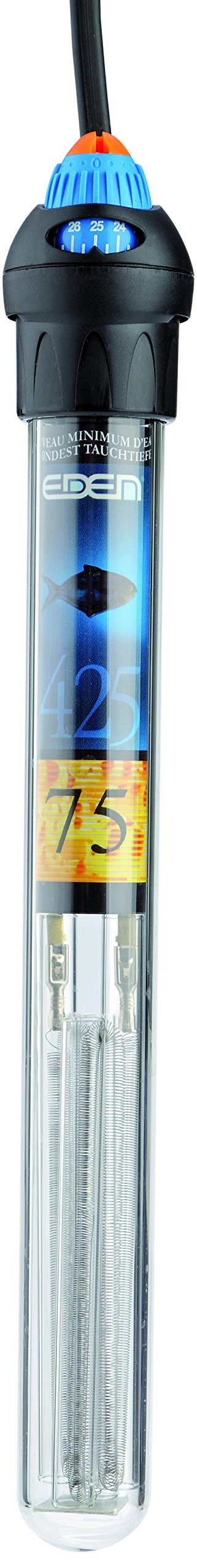 EDEN 57349 425 75 Calentador regulador para 75 litros - Calentador de acuario con termostato y soporte de montaje para regular la temperatura en acuarios de agua dulce y marina y paludarios