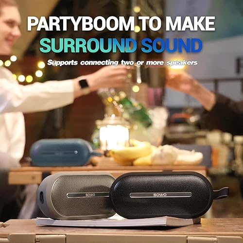 Miniatura 6 de SOWO Altavoz inalámbrico portátil con Bluetooth, graves inmersivos mejorados, tecnología Partyboom, sonido estéreo claro de 40 W, IP67 impermeable,
