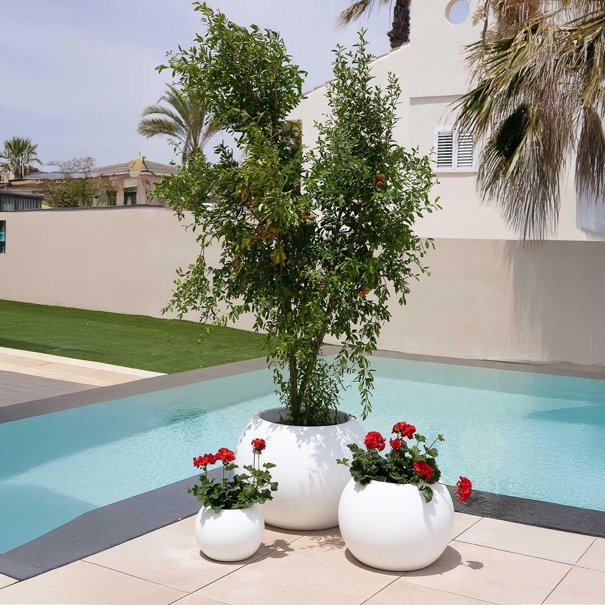newgarden Dalia Pot rond pour fleurs et plantes, très résistant à l'extérieur, plusieurs tailles disponibles, fabriqué en polyéthylène en Espagne (Blanc, 68 x 50)