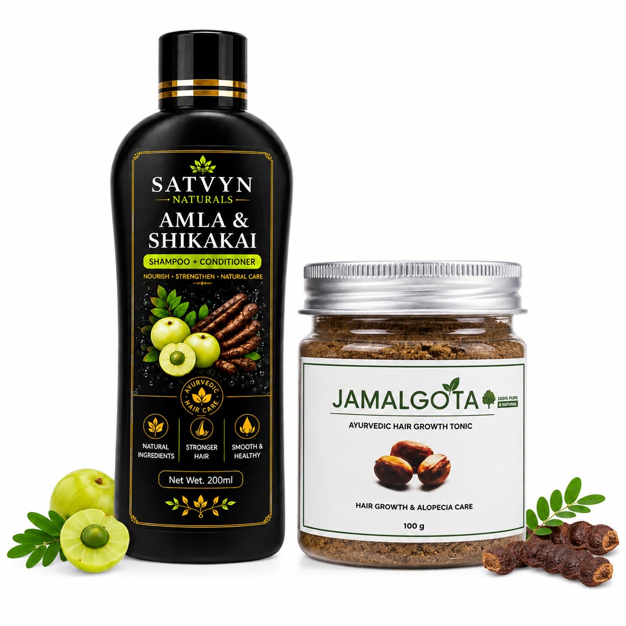 Satvyn Naturals Amla & Shikakai Ayurvedic Shampoo 200 mlAND JAMALGOTA POWDER 100 gm-image-25