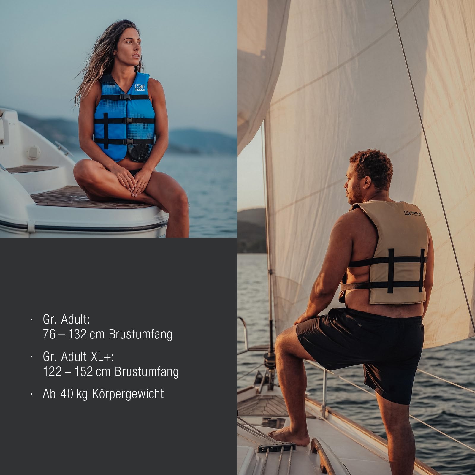 Mesle Gilet de Natation Adulte Sportsman 50N Tailles 40-150 kg pour Sup, Kayak, Bateau