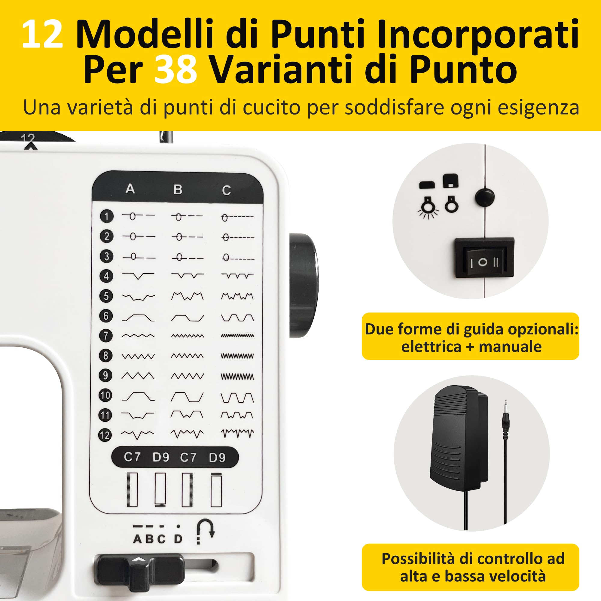 Macchina Da Cucire Elettrica DLUFYEI, 38 Modelli Di Punti, Facile Per I Principianti Da Usare, Macchina Da Cucire Veloce, Macchina Da Cucire Elettrica Portatile Con Tavolo Di Estensione