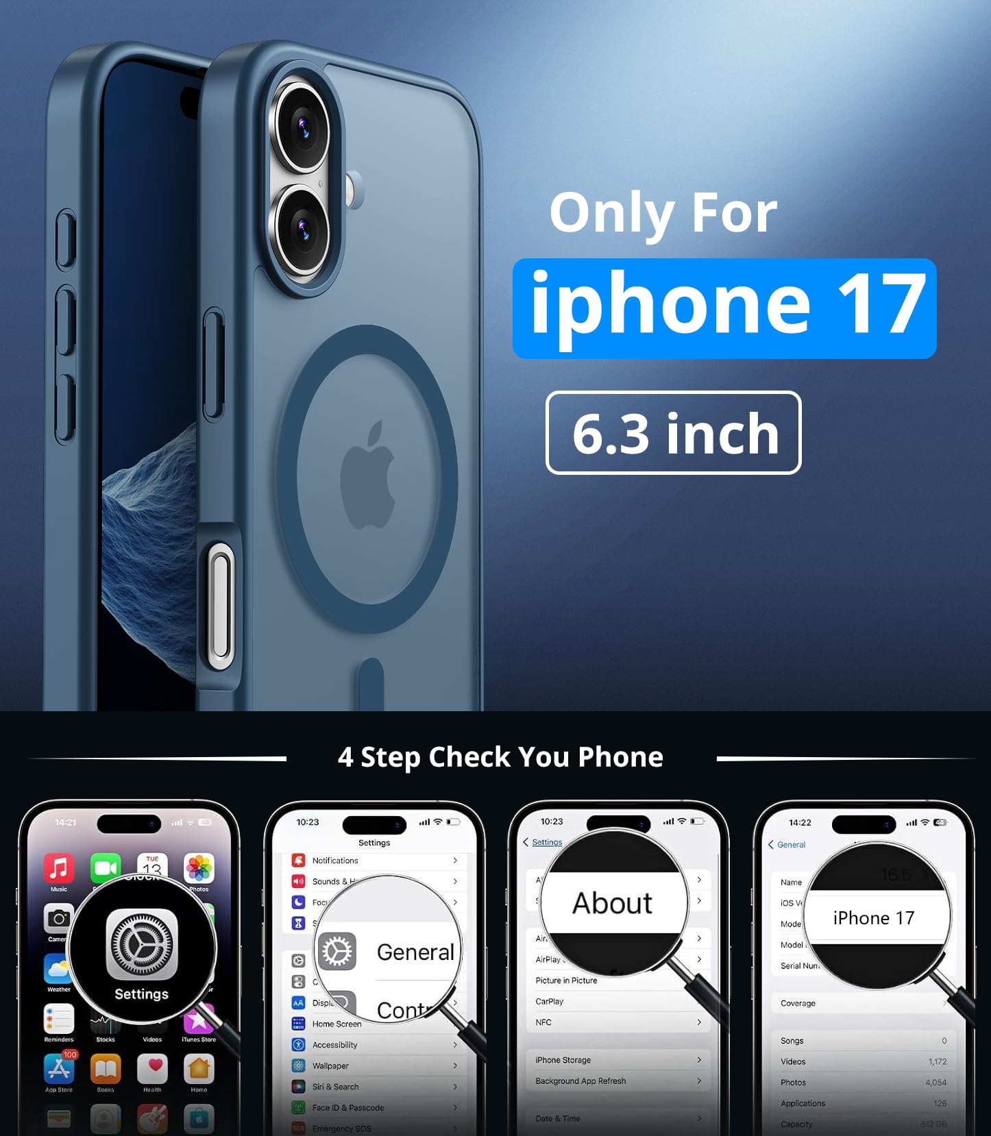 Vansdon Cover Magnetica per iPhone 17 con 1 Pezzi Vetro Temperato, Compatibile con Magsafe, Protezione anticaduta di livello militare, Custodia Traslucida Opaca Sottile Antiurto-Blu Profondo