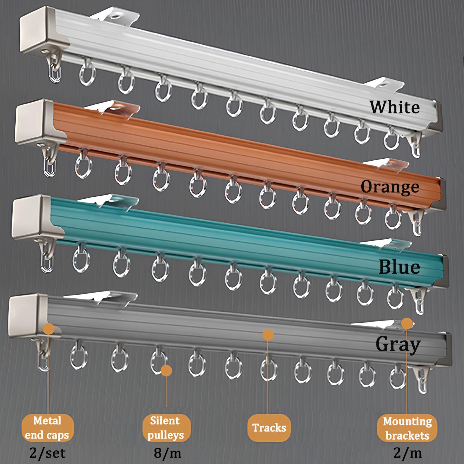 Rail de Rideau en Aluminium 100-600cm, Séparation de Pièce pour Salon, Chambre à Coucher ou Hôpital, Facile à Installer au Plafond/Mur(White-Ceiling,1.5m)